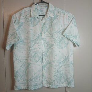 Cafe' Luna Men's XL White/Green Tropical Button-Down Shirt (0764G3)